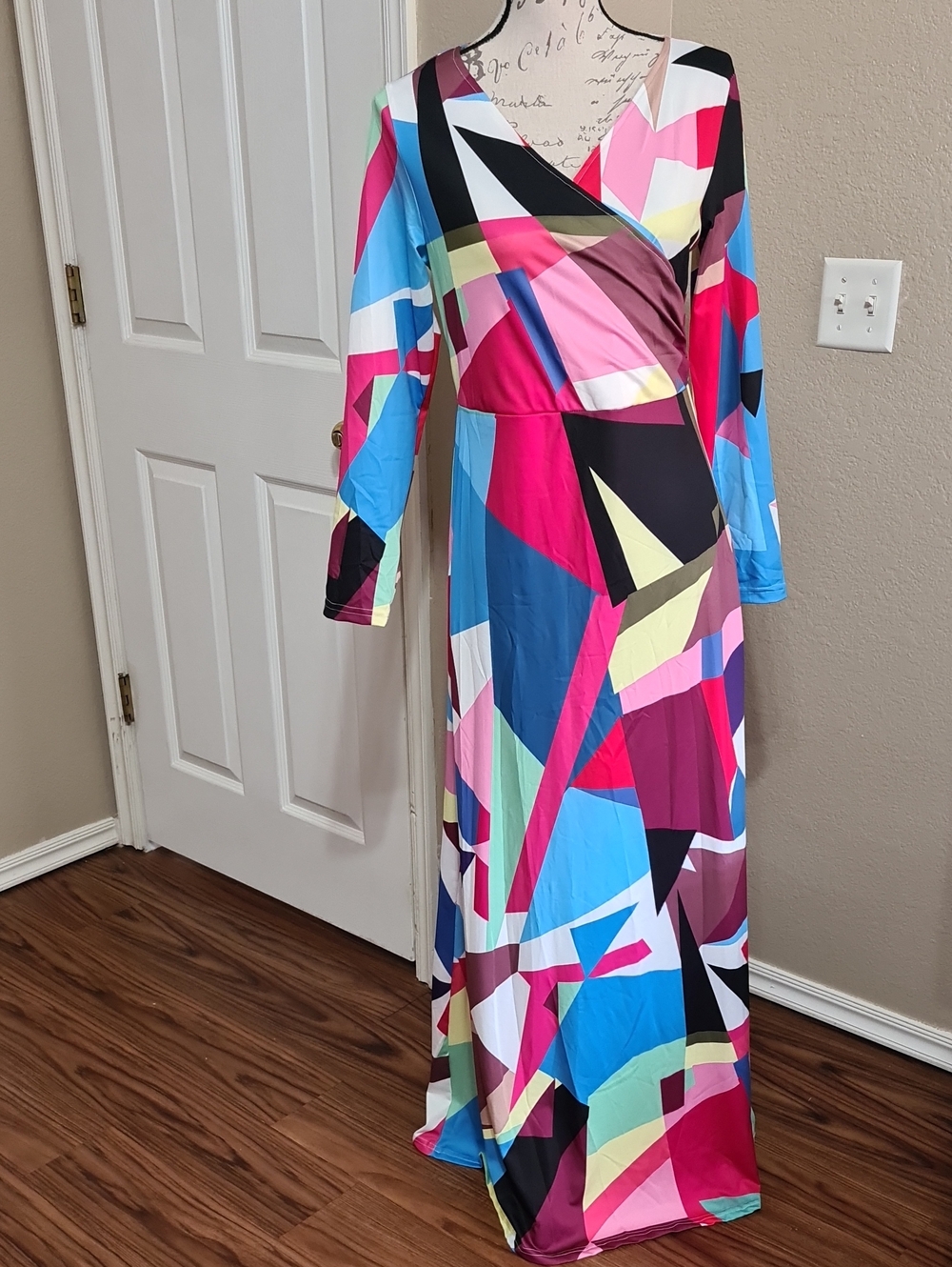 Abstract Multi-Color Wrap Maxi Dress - Women's.